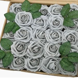 25 Count | Gray Grey Silver Artificial Flowers Wedding Floral Centerpiece